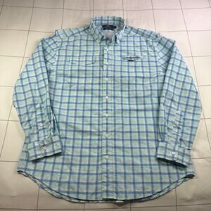 Vineyard Vines Shirt Mens Large Blue Lightweight Performance Harbor Plaid Vented